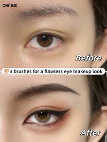 OEIEZ Juego de brochas de maquillaje de ojos - Brocha delineadora de ojos en ángulo, Brocha para cejas y Brocha de sombra de ojos ultrafina, Kit profesional completo de brochas de maquillaje de ojos, Herramientas de maquillaje completas, Regalo de maquillaje - Negro - Ver 2