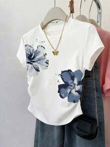 3 piezas Tops deportivos casuales de verano para mujer, nuevos diseños, a rayas y con estampado floral, adecuados para volver a la escuela, Día del Maestro - Multicolor 3 - Ver 7
