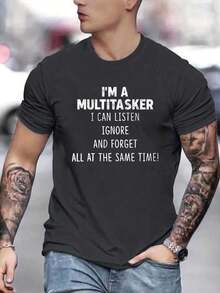 Men's Graphic T-Shirt With Slogans - Grey - View 6