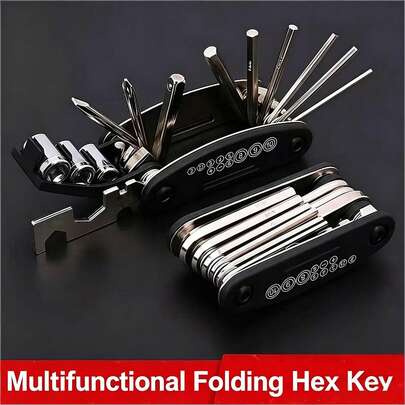 16-In-1 Portable Folding Bicycle Repair Tool Kit, Multi-Function Folding Wrench Set, Bike Maintenance Tool Equipment, Cycling Repair Tool Accessories