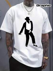 Camiseta Gráfica de Bailarines para Hombre y Mujer - Camiseta Urbana 100% Transpirable con Estampado de Silueta de Pareja Bailando, Resistente a la Decoloración y Lavable a Máquina, Camiseta Casual de Manga Corta y Cuello Redondo en Tallas Grandes para Atuendo Informal, Top Unisex de Tela Suave para Baile - Blanco - Ver 2