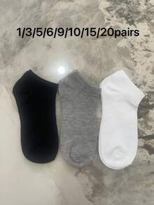 20 paires de chaussettes de cheville de couleur unie pour femmes - Blanc - Voir 11