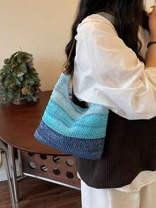Vintage Fashionable Large Capacity Woven Tote Bag, Beach Holiday Straw Crossbody Bag - Multicolor - View 2