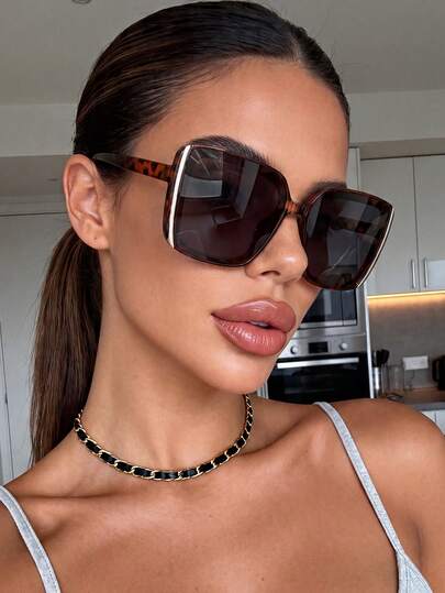 1 Pair Women's Square Leopard Print Sunglasses, Suitable For Travel, Sports, Electronic Music Festivals, Sporty Style, Driving, Holiday Outfits, Beach, Summer Accessories, Vacation, Golf, Hiking, Elegant Look
