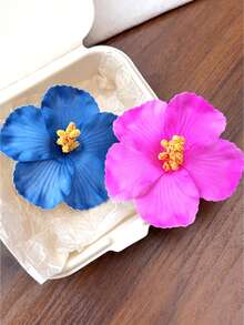 2 Stücke Haarclips für Teenager Mädchen mit Hibiskusblumen, frischer Urlaubsstil Seitenclips, alltägliches Haarzubehör - Verschiedenfarbig - Übersicht 2