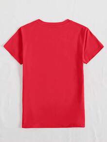 Camiseta de corte regular con estampado de bibliotecario, top casual de manga corta y cuello redondo, ropa casual diaria para mujer de primavera/verano. - Rojo - Ver 3