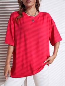 Camiseta holgada con hombros caídos unicolor - Rojo - Ver 5