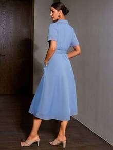 Women Midi Dresses - Blue - View 4