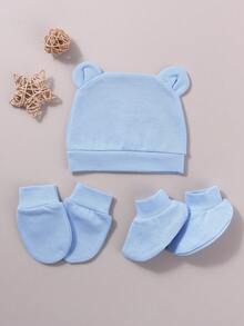 Bộ 1 mũ bệnh viện cho trẻ sơ sinh có tai dễ thương, mũ len dệt kim unisex cho bé 0-3 tháng và bộ găng tay chống trầy xước. - 1 bộ - Xem 5