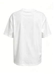 Kaos Kasual Lengan Pendek Leher Bulat Bordir Bunga, Potongan Longgar & Serbaguna, Warna Putih Musim Panas - Putih - View 2