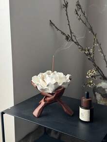 Ceramic Incense Holder Chinese Intangible Cultural Heritage Handmade Flower Incense Holder Ceramic Stick Incense Tray Pale Moon White Huarong Peony Aromatherapy High-End Ornament Housewarming Gift Home Decor Home Decoration Decorative Ornament Accent Decor Living Room Decor Minimalist Boho Wabi Sabi Elegant Luxury Gift For Her Gift For Mom Housewarming Gift Unique Gift - Multicolor - View 1