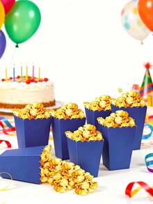 7-Color Mixed Paper Popcorn Buckets, Mini Snack Boxes, Suitable For Popcorn, Candy, Cookies, Party Favors, Movie Nights - Blue - View 8