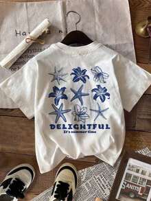 Women's Short-Sleeved Crew Neck Fitted T-Shirt With Vintage Hibiscus Flower Print, Suitable For Summer - Vintage Street Style Unisex Cotton Short Sleeve Crew Neck T-Shirt - 白色的 - 查看 3