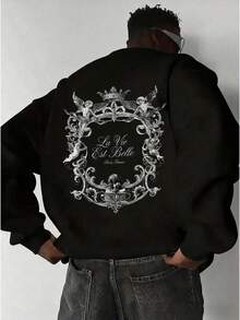 Sudadera con capucha para hombre, cuello redondo, con un gran estampado gráfico en la espalda, diseño creativo, tejido cómodo y suave apto para todas las estaciones, excelente relación calidad-precio, perfecta como regalo para amigos y familiares. - Negro - Ver 5