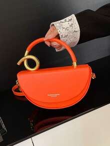 Women's Fashionable Solid Color Handbag Casual Versatile Crossbody Bag For Daily Commuting Party Date Shopping High-End Commuter Bag - Orange - View 3