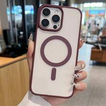 磁吸透明手机壳，兼容 17 Pro Max、16 Pro Max、15、14、13、12、11 Pro、Plus、Max、Mini、7、8、SE、16e、7P、X、XR、Xs Max 以及 S26 Ultra、S25 Ultra、S24 Ultra、S25 FE、A56，防震保护套 - 酒紅色 - 查看 5