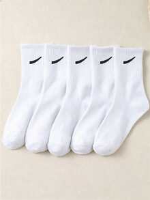 20 Pairs Unisex Casual Minimalist Fashion Versatile Breathable Mid-Calf Socks, Couple Socks - Black and White - View 3