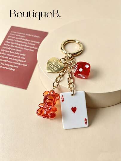1pc Red Jelly Bear Bag Charms With Letter A Poker And Dice Accessories,Bag Charms For Purse,Purse Chain,Gifts For Women,Purse Charms,Bag Charms For Handbags,Purse Charms,Bag Accessories Charms,Purse Accessories,Cute Purse Charms For Handbags Designer,Purse Charms And Chains,Backpack Accessories