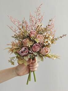 1/3 Bunch Artificial Flowers Silk Peony Bouquet Lavender For Wedding Party Decor, Fake Plants, Spring Autumn Winter Decoration, Room, Desk, Garden Decor, Room Decor Supplies Bridal Bouquet - Autumn Pink - View 3