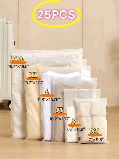 XZV 2/5/10/12/15/25pcs PE Material Garment Storage Bags, Transparent PVC Clothing Organizer Bags, Waterproof Zipper Lingerie Storage Bags, Daisy Pattern Household Clothing Storage Boxes, Frosted Transparent Storage Bags, Shipping Packaging Bags, Suitable For Packing T-Shirts, Shirts, Shoes, Documents, Clothes And Other Items, Reusable Frosted Self-Sealing Bags