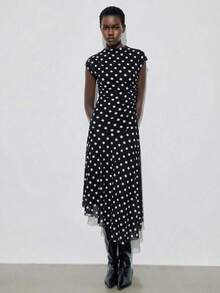 Vestido midi con volantes de escote en V sin mangas con estampado bohemio MAIJA - Negro - Ver 4