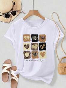 Women's 100% Cotton T-Shirts 2026, Oversized Women's T-Shirt, Relaxed Fit, Printed Top, Short Sleeve T-Shirt With Heart And Letter Prints, "Love Is Everywhere" T-Shirt, Women's Hen Party Top - White - View 5