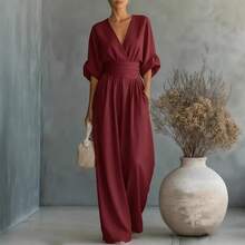 2026 Spring Summer Elegant V-Neck Jumpsuit Women Waist Slim Casual Fashion Romper - màu đen - Xem 5