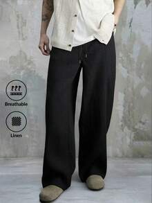 Men's Casual Loose Linen Straight Leg Pants, Breathable Quick-Dry Outdoor Sports Trousers, Summer - Black - View 7