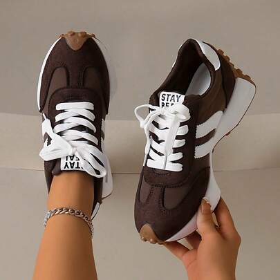 2026 New Women Thick Sole Sneakers, Lace-Up Casual Chunky Sneakers, Flat Platform, Breathable Patchwork, Spring/Summer, Height Increasing
