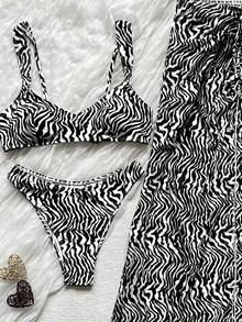 Conjunto de 2 piezas de top de tirantes con lunares y falda con cordón.El top de escote cuadrado resalta las líneas del cuello y los hombros. - Negro - Ver 2