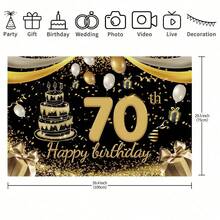 1 件 70 岁生日快乐背景布，黑色和金色生日庆祝背景装饰背景布，非常适合装饰父母的 70 岁生日派对，也适合装饰 70 岁生日派对、70 岁蛋糕桌和 70 岁摄影背景布。 - 多色 - 查看 9