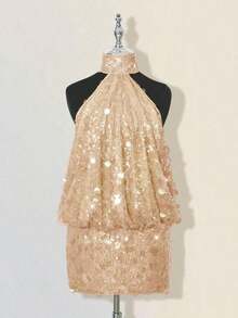 Vestido mini ajustado de cuello alto y espalda descubierta - Albaricoque - Ver 3