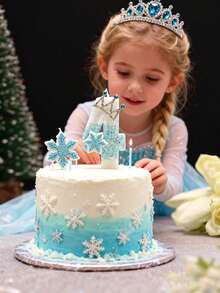 1pc 3D Snowflake Crown Birthday Candle Sparkling Glittery Snowflake Design With Crown Accents, Durable Plastic Base, Perfect For Holiday Celebrations - Multicolor - View 1