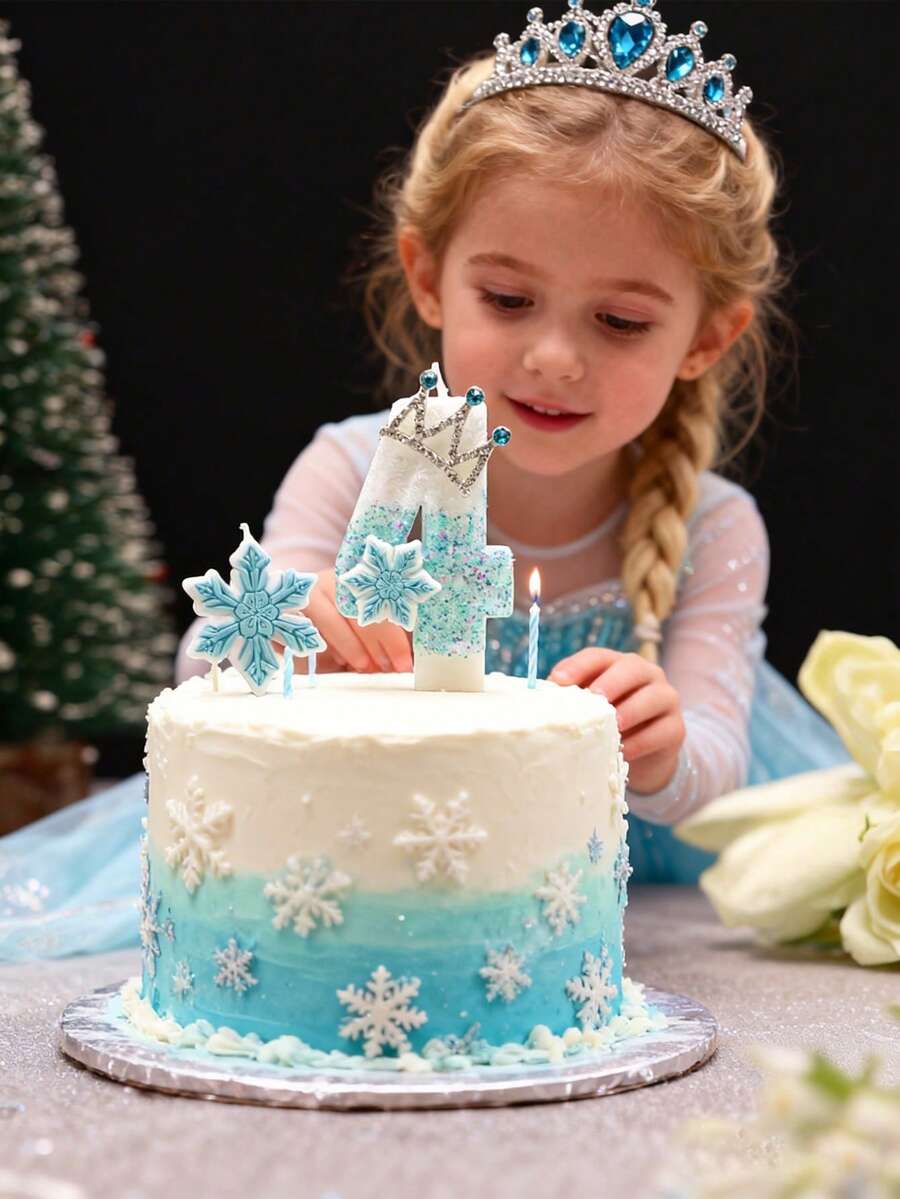 1pc 3D Snowflake Crown Birthday Candle Sparkling Glittery Snowflake Design With Crown Accents, Durable Plastic Base, Perfect For Holiday Celebrations - Multicolor - View 1
