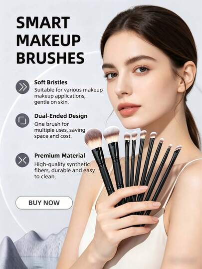 Multi-Functional Dual-Ended Portable Makeup Brush Set, Suitable For Men And Women, Includes Foundation Brush, Contour Brush, Powder Brush, Blush Brush, Foundation Brush, Concealer Brush, Blush Brush, Contour Brush, Blush Brush, Powder Brush, Foundation Brush, Blush Brush, With Free Gifts
