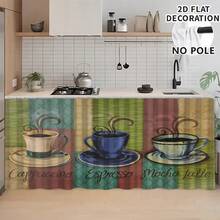 1pc, Home Decor, Coffee Pattern Printed Table Skirt, Kitchen Small Curtain, Kitchen Cabinet Cover, With Curtain Holes, Easy To Hang, Rectangular, Machine Woven, Machine Washable, Kitchen Decoration And Accessories, Perfect For Kitchen Cabinets And Home Decor - Multicolor - View 6