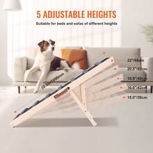 VEVOR Dog Ramp, Folding Pet Ramp For Bed, Adjustable Dog Ramp For Small, Large, Old Dogs & Cats, Wooden Pet Ramp With 39.3" Long Ramp, Adjustable From 15" To 22", Suitable For Couch, Sofa, Car - 39.3" Long - View 5