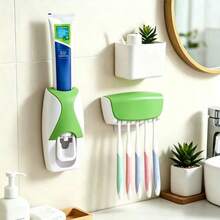 1pc Wall-Mounted Toothbrush Holder, No Drilling Required, Plastic Toothbrush Organizer, Bathroom Accessories - Hijau - View 1
