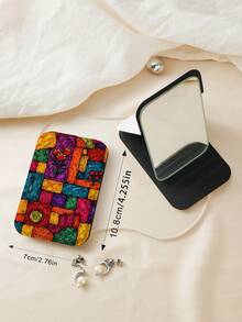 1pc Y2K Graffiti Series Compact Makeup Mirror, Foldable, Ultra-Thin, Portable, Durable PU Leather, Suitable For Travel, Gatherings, Work, School, Suitable For All Ages - Multicolor - View 5