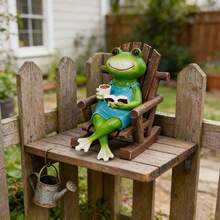 Resin Rocking Chair Frog Reading Figurine, Outdoor Garden Pond Decor, Cute Desktop Micro Landscape Ornament - A - View 7
