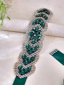 1 chiếc thắt lưng đính đá màu xanh lá cây cho phù dâu, trang phục dạ hội thanh lịch, thích hợp cho tiệc cưới, tiệc cocktail, phụ kiện thắt eo cho nữ. - Màu xanh lá cây đậm - Xem 8