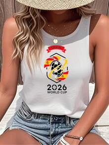 Spain 2026 World Cup Soccer Summer Tops, Summer Clothes, 2026 World Cup Blokecore Women's Casual Tank Top, Vintage Football Jersey Tee & 90s Retro Graphic Tee Style, Cotton Blend Soft Breathable Sleeveless T Shirt, Fan Must-Have - 白色 - 查看 2