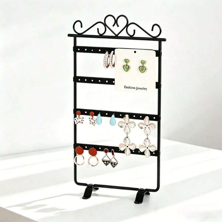 1pc Iron Earring Display Stand, 4-Tier 48-Hole Earring Organizer Rack, Women Jewelry Storage Holder, Suitable For Home Decor And Jewelry Organization - Multicolor - View 1