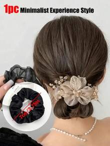 1 pieza Coletero de organza con estrella para mujer, pinza para el cabello con flores, accesorios elásticos para coleta, regalo para viajes y relleno de calcetines navideños - Rosa - Ver 7