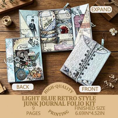 Vintage Folding Folio Junk Journal Kit-Folio Booklet Craft Kit, Junk Journal Kit, Scrapbooking Supplies, Journaling Decor, Mini Folio Writer Folder Project, Arts & Crafts Gifts, Handmade Decor Accessories For Junk Journal & Scrapbook Projects – Includes Video Tutorial