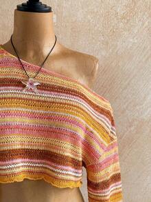 Casual 2-Piece Set Consisting Of A Cropped Top With An Irregular Neckline And Lettuce Hem, And Shorts, In A Solid Color, For Vacation, Spring/Summer - Multicolor 3 - View 11
