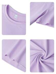Women's Short-Sleeved T-Shirt With Round Neck And Lemon Print, Casual Holiday Style, Fashionable Summer T-Shirt, Everyday Wear, White Color. - 紫色 - 查看 2