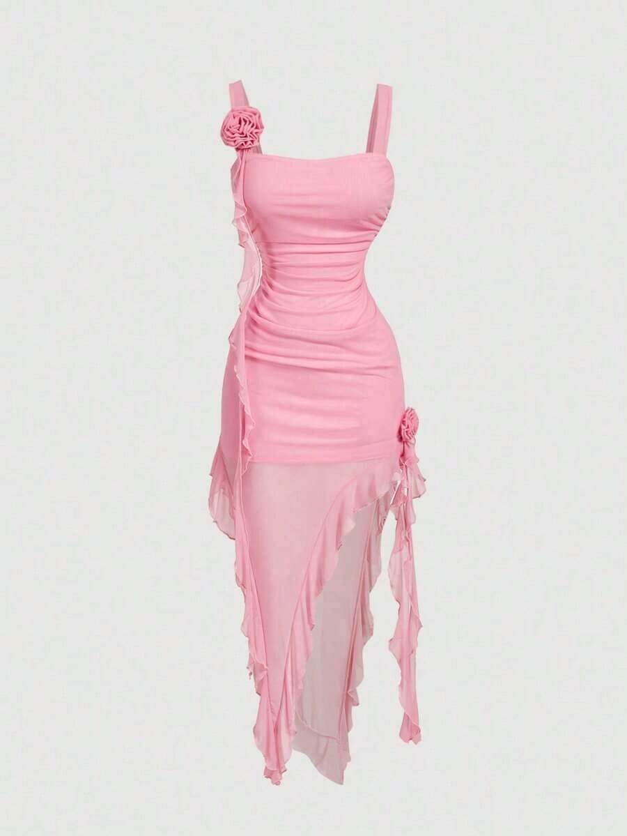 MOD Vestido romántico con estampado floral para mujeres, adecuado para citas, Día de San Valentín - Rosa - Ver 1