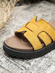 New Fashion Buckle Open Toe Platform Slippers, Comfortable & Versatile, Suitable For Daily Wear, Beach & Casual - Yellow - View 8