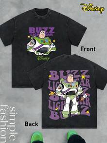 Disney BUZZ LIGHT YEAR Street Life Unisex Casual Loose Buzz Lightyear Classic Image Cartoon Printed Short Sleeve T-Shirt Summer - 黑色 - 查看 1